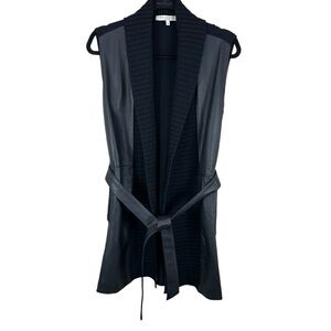 Rani Arabella Cashmere Knit Long Vest with Leather Belt Black Size Small